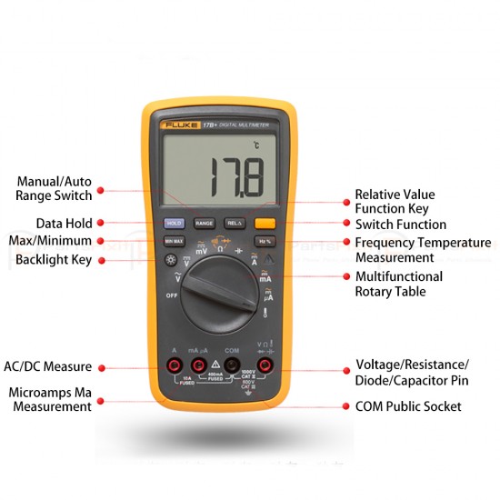 Fluke 17B+ Digital Multimeter Auto Range for AC/DC Voltage Resistance